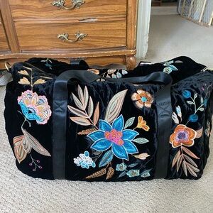 Johnny Was quilted black velvet embroidered bag